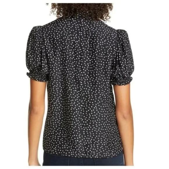 FRAME Women's Black & White Keyhole Neck Polka Dot Silk Blouse Top Petite Size S - Picture 2 of 8